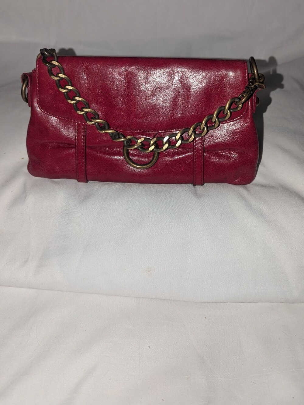 HOBO Crimson Red Leather Chain Handbag Clutch